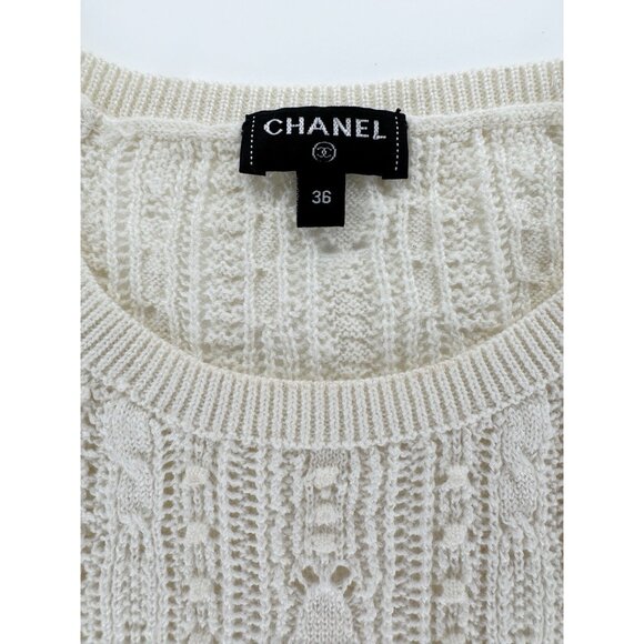 Chanel Dress Size 36 White Cashmere CC Knit Crochet Dress - Picture 13 of 16